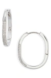 Nordstrom Pavé Cubic Zirconia Elongated Hoop Earrings In Clear- Silver