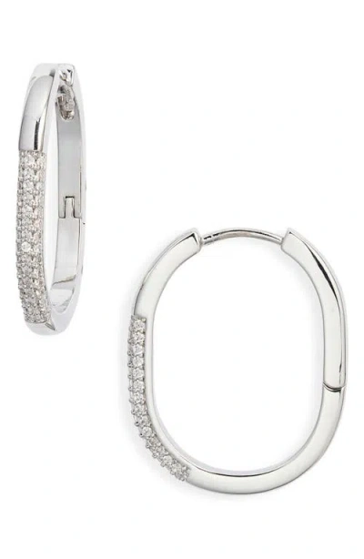 Nordstrom Pavé Cubic Zirconia Elongated Hoop Earrings In Clear- Silver