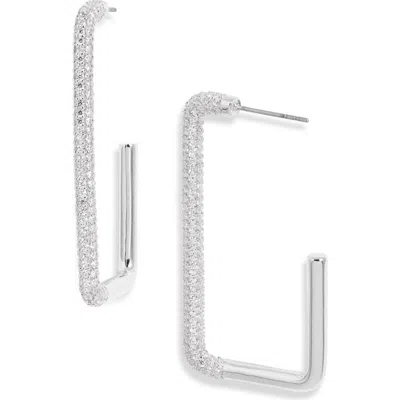Nordstrom Pavé Cubic Zirconia Rectangle Hoop Earrings In Clear- Silver