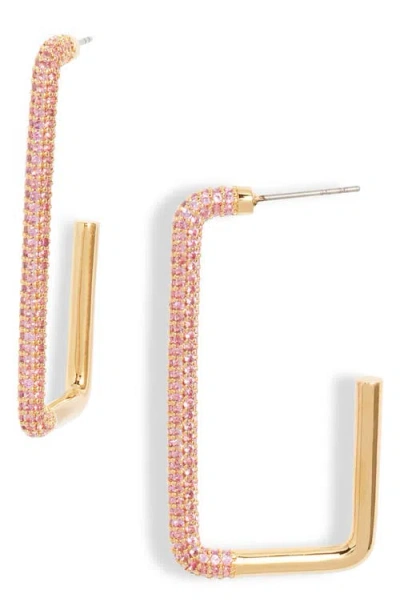 Nordstrom Pavé Cubic Zirconia Rectangle Hoop Earrings In Fuchsia- Gold