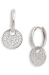 NORDSTROM NORDSTROM STERLING SILVER PAVÉ DISC DROP HUGGIE HOOP EARRINGS