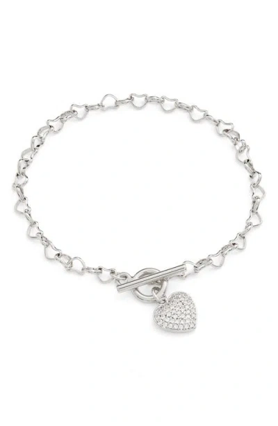Nordstrom Pavé Heart Charm Toggle Bracelet In Clear- Silver