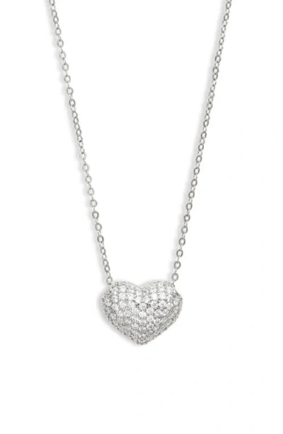 Nordstrom Pavé Heart Pendant Necklace In Clear- Silver