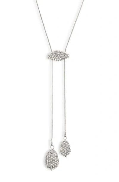 Nordstrom Pavé Pendant Adjustable Lariat Necklace In Clear- Rhodium