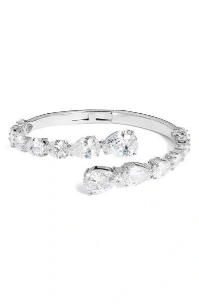 Nordstrom Pear Cubic Zirconia Hinged Bypass Bracelet In Clear- Silver