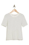 Nordstrom Pima Cotton Crewneck T-shirt In Ivory- Black Lauren Stripe