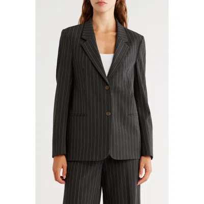 Nordstrom Pinstripe Boyfriend Blazer In Black