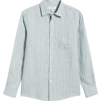 Nordstrom Pinstripe Linen Button-up Shirt In Gray
