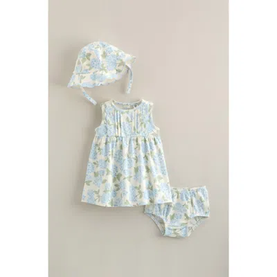 Nordstrom Babies'  Pintuck Ruffle Cotton Dress, Hat & Bloomers Set In Blue