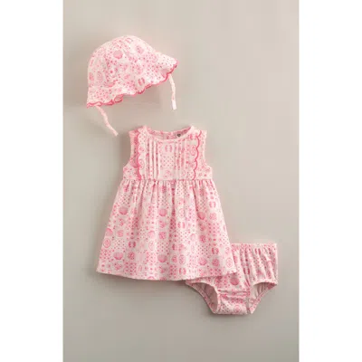 Nordstrom Babies'  Pintuck Ruffle Cotton Dress, Hat & Bloomers Set In Pink
