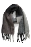 Nordstrom Plaid Brushed Fringed Scarf In Black Plaid Combo