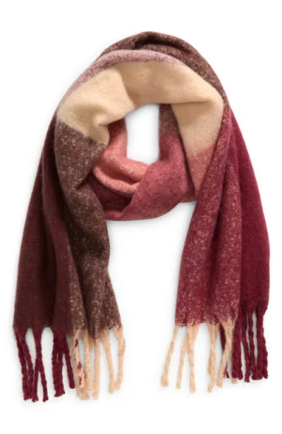 Nordstrom Plaid Brushed Fringed Scarf In Burgundy Plaid Combo