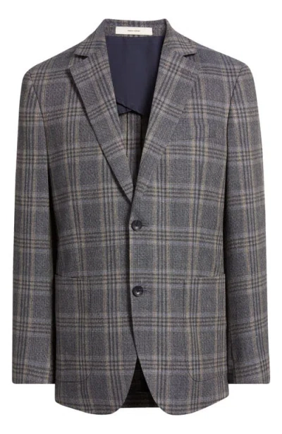 Nordstrom Plaid Cotton & Linen Blend Sport Coat In Navy Francesco Plaid