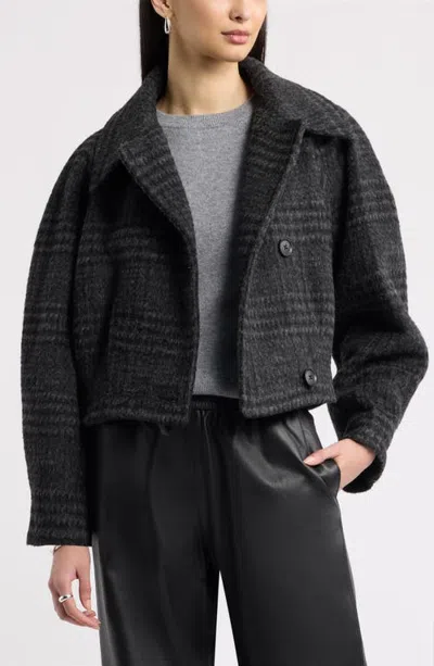 Nordstrom Plaid Cropped Pleated Jacket In Gray