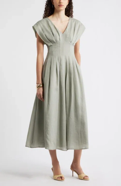 Nordstrom Pleat Waist A-line Dress In Gray