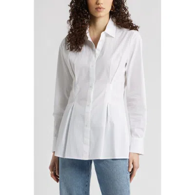 Nordstrom Pleat Waist Cotton Poplin Button-up Shirt In White