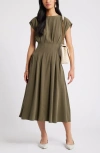 Nordstrom Pleated A-line Dress In Olive Night