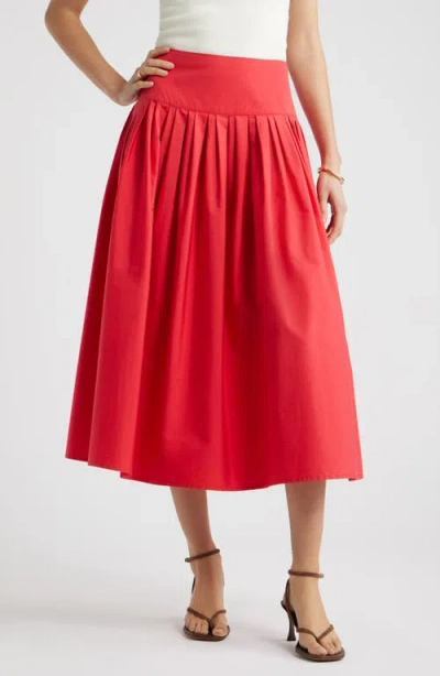Nordstrom Pleated Cotton Poplin Skirt In Red
