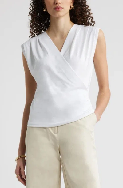 Nordstrom Pleated Faux Wrap Cap Sleeve Top In White