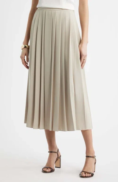 Nordstrom Pleated Midi Skirt In Tan Plaza