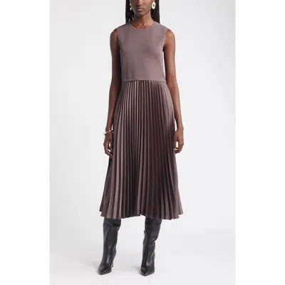 Nordstrom Pleated Mixed Media Midi Dress In Gray