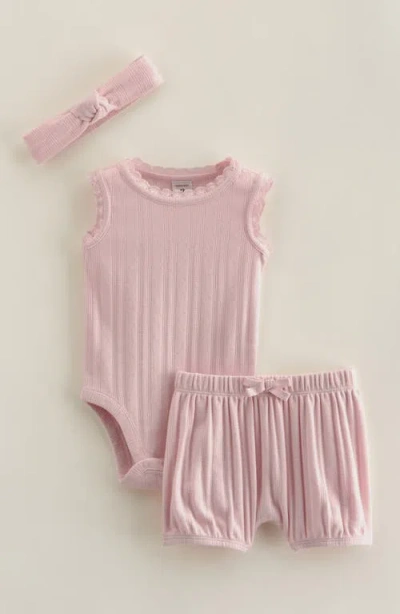 Nordstrom Babies'  Pointelle Bodysuit, Shorts & Headband Set In Pink