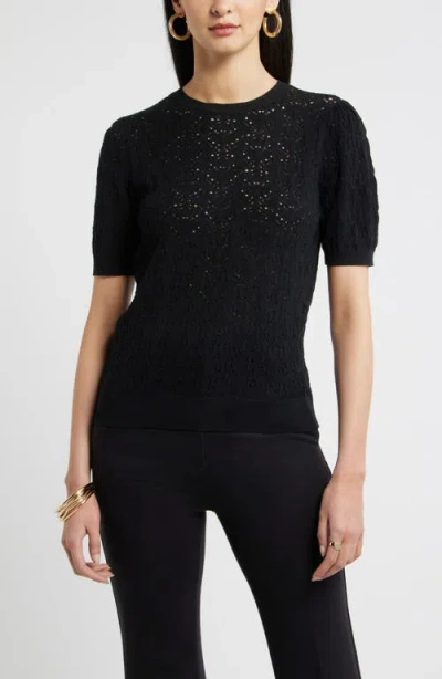 Nordstrom Pointelle Crewneck Sweater In Black