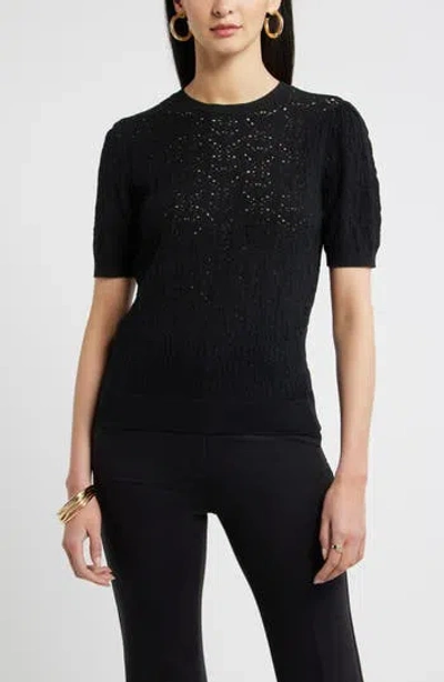 Nordstrom Pointelle Crewneck Sweater In Black