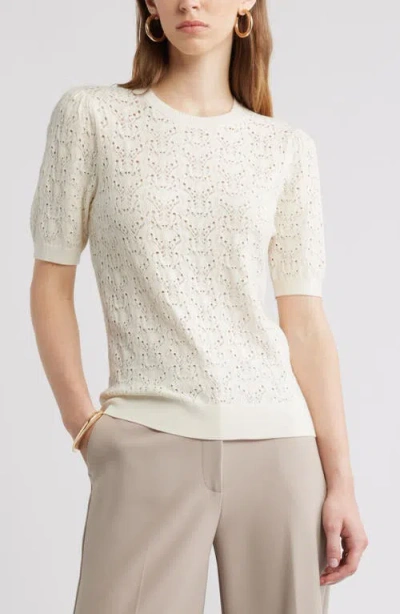 Nordstrom Pointelle Crewneck Sweater In White