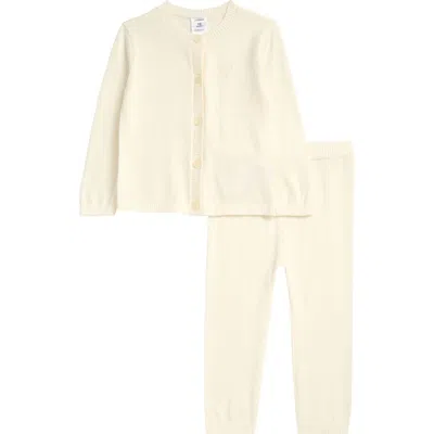 Nordstrom Babies'  Pointelle Heart Cardigan & Sweater Pants Set In Nude