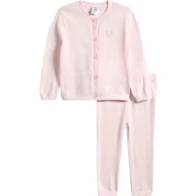 Nordstrom Babies'  Pointelle Heart Cardigan & Sweater Pants Set In Pink