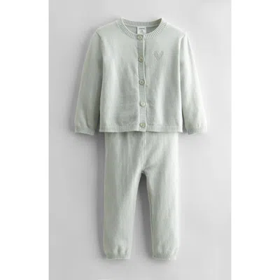 Nordstrom Pointelle Heart Cardigan & Sweater Pants Set In Green Hush
