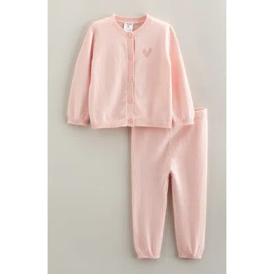 Nordstrom Babies'  Pointelle Heart Cardigan & Sweater Pants Set In Pink Lotus