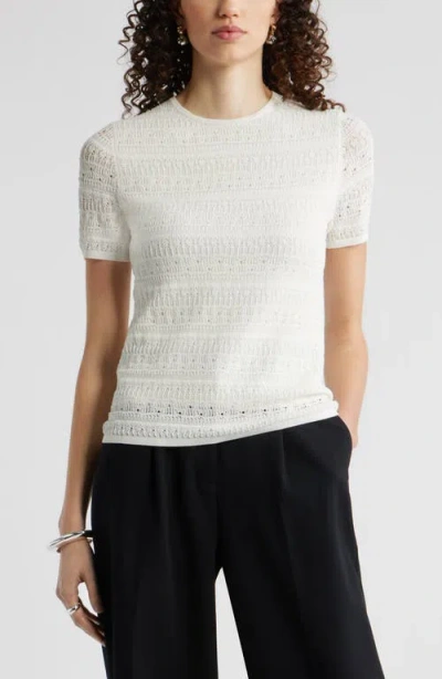 Nordstrom Pointelle Knit Crewneck Sweater In White