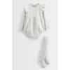 Nordstrom Babies'  Pointelle Long Sleeve Sweater Romper & Socks Set In Green