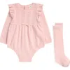 Nordstrom Babies'  Pointelle Long Sleeve Sweater Romper & Socks Set In Pink Lotus