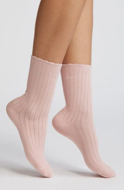 Nordstrom Pointelle Scalloped Edge Crew Socks In Pink Smoke