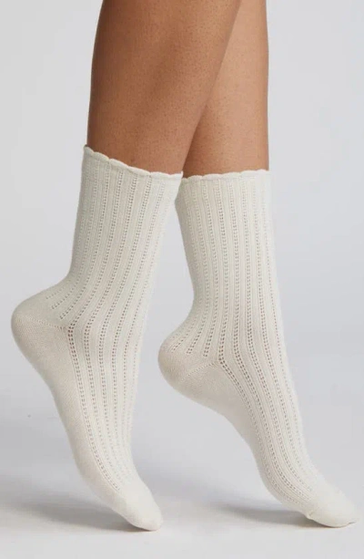 Nordstrom Pointelle Scalloped Edge Crew Socks In White