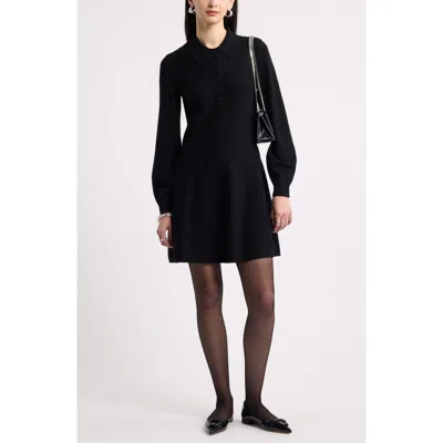 Nordstrom Polo Long Sleeve Minidress In Black