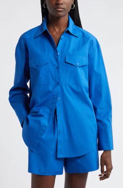 Nordstrom Poplin 2 Pocket Button-up Shirt In Blue Marmara