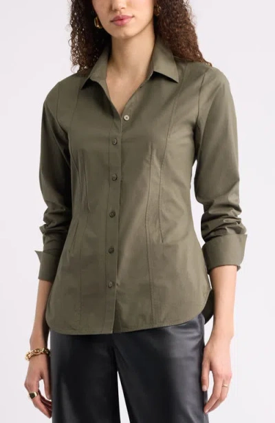 Nordstrom Poplin Waisted Button Down Shirt In Green