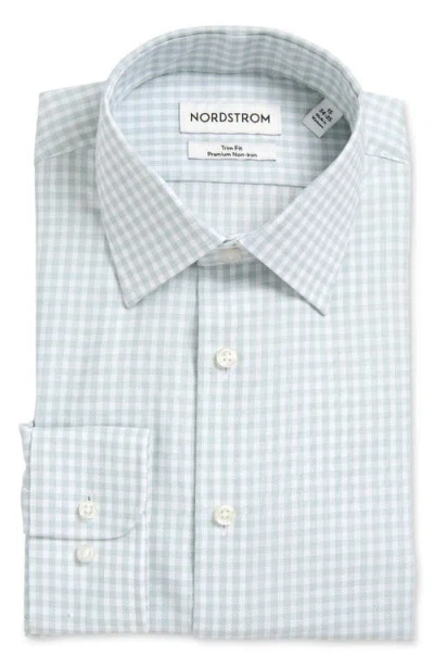 Nordstrom Premium Non-iron Trim Fit Dress Shirt In Green Gingham