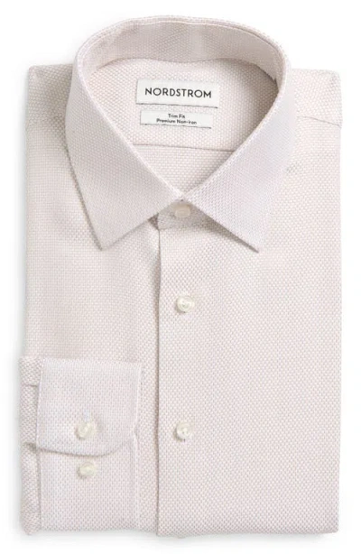 Nordstrom Premium Non-iron Trim Fit Dress Shirt In Tan Dash Stripe