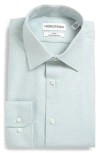 Nordstrom Premium Non-iron Trim Fit Dress Shirt In White- Green Triangle Pat