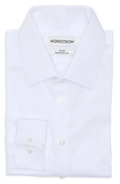 Nordstrom Premium Non-iron Trim Fit Dress Shirt In White
