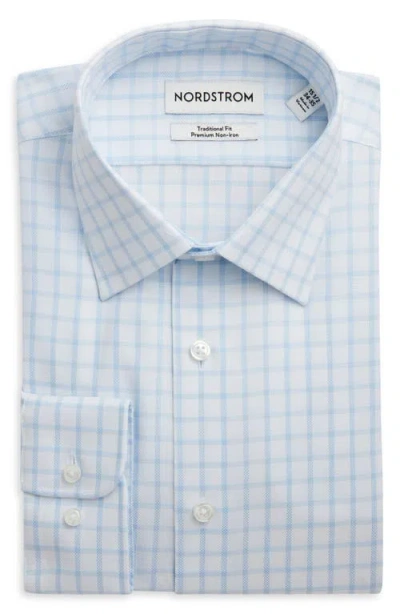 Nordstrom Premium Non-iron Trim Fit Windowpane Check Dress Shirt In Blue Window