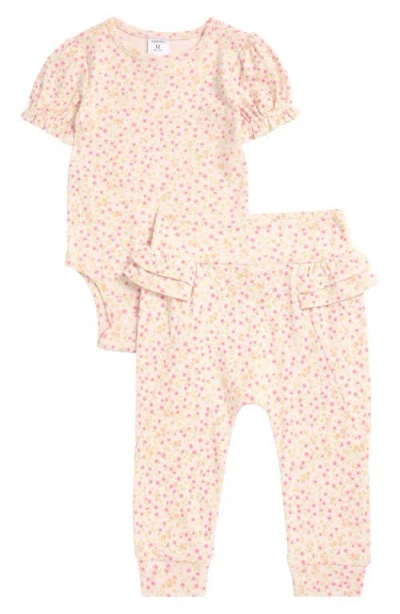Nordstrom Babies'  Print Cotton Bodysuit & Ruffled Joggers Set In Pink Pretty Windswept Floral
