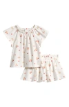 Nordstrom Babies'  Print Cotton Flutter Sleeve Top & Skort Set In Ivory Egret Strawberry Sprig