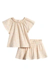 Nordstrom Print Cotton Flutter Sleeve Top & Skort Set In Ivory Egret Windswept Floral