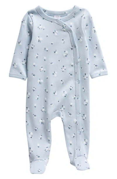 Nordstrom Babies' Print Cotton Footie In Blue Feather Coastal Floral